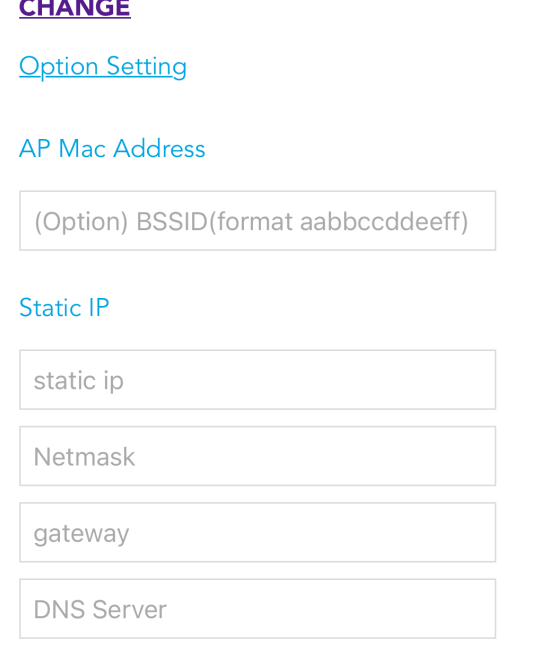 Static IP input fields